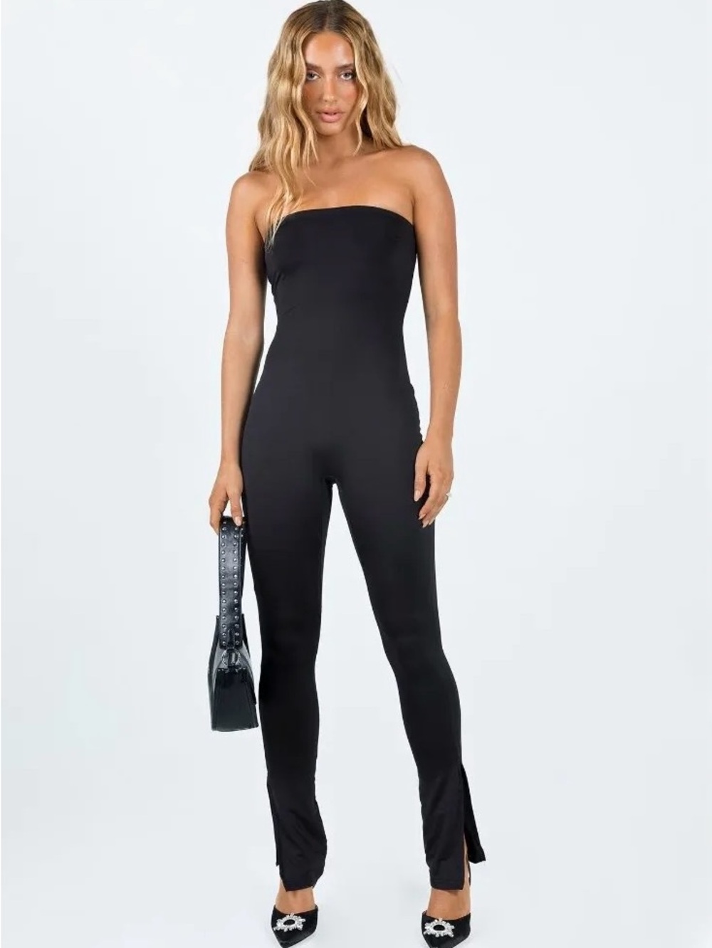 NWT Princess Polly Lowry Black Strapless Jumpsuit Size 8